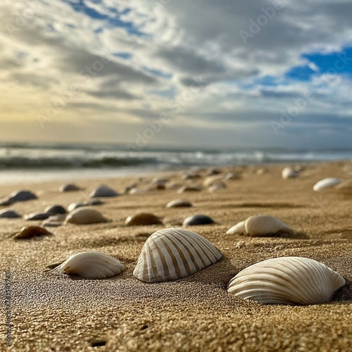 Shell on the beach​ with sand © abdelaziz@771