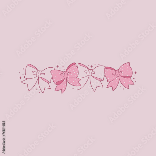 cute coquette style pink ribbon illustration with pearls and bow