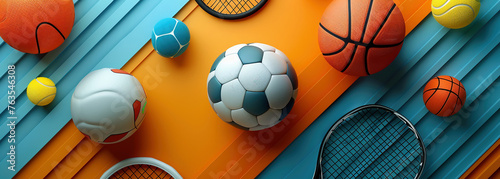 Panoramic collage with sports concept. Soccer, tennis, basketball, surfing, athletics... Sports in general