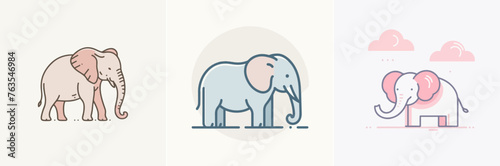 Vector elephant with a simple abstract flat line art style photo
