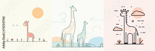 Vector giraffe with simple abstract flat line art style