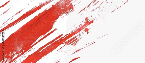 Red brush strokes paint on white background photo