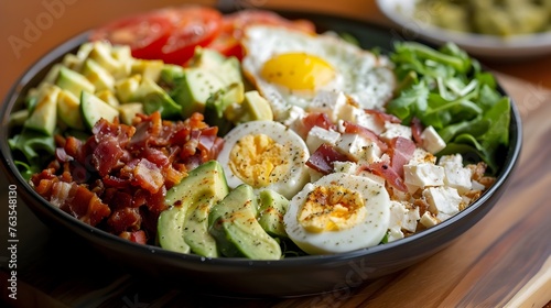 Abundant and Flavorful Cobb Salad Dish Featuring Fresh Vegetables, Eggs, and Savory Bacon