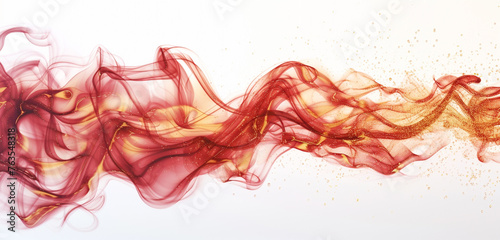 A dynamic splash of crimson and gold smoke against a white background, symbolizing power and luxury