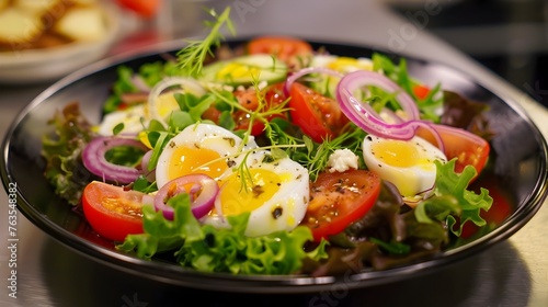Colorful and Nourishing Chef's Salad with Fresh Greens, Vibrant Vegetables, and Perfectly Cooked Eggs