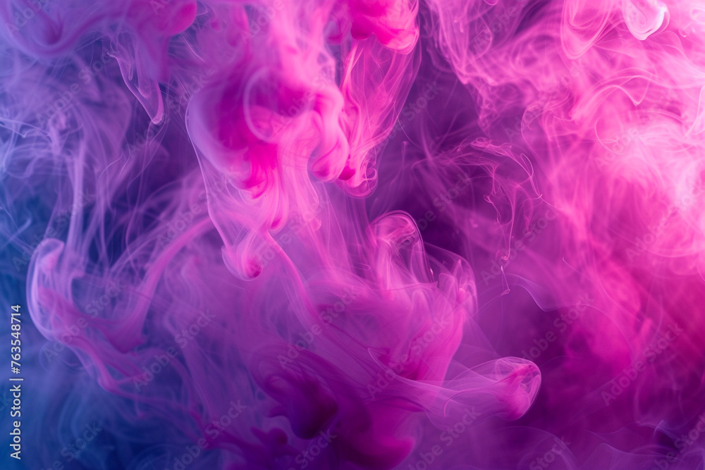 A lively viva magenta smoke flow, illuminated with light and splashes, creating a vibrant abstract background with an ink-in-water effect