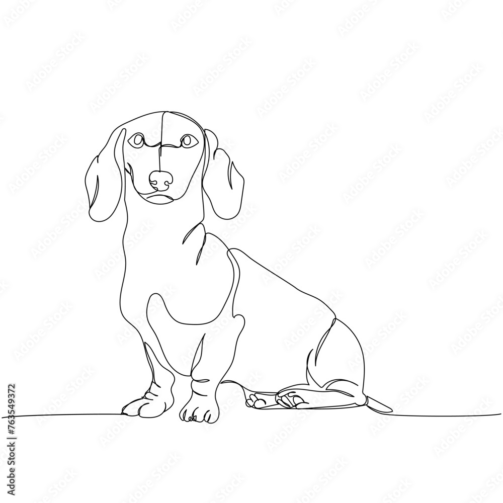 Fototapeta premium Dachshund short-haired, Teckel, dog breed, companion dog, hunting dog one line art. Continuous line drawing of friend, dog, doggy, friendship, care, pet, animal, family, canine.