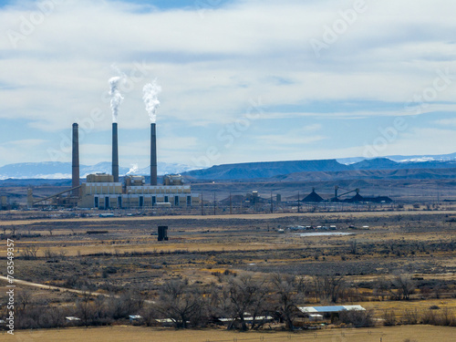 Aerial View Coal Power Plant in Rural Landscape with Mountains in Background – Utah