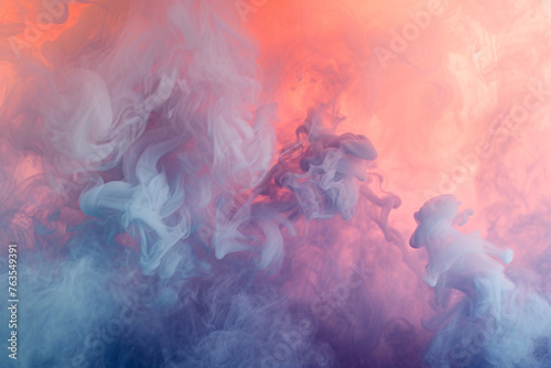 A smooth transition of coral and periwinkle smoke, resembling a delicate watercolor gradient in a 3D garage with atmospheric lighting