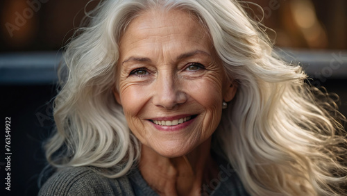 Happy smiling elderly white woman.