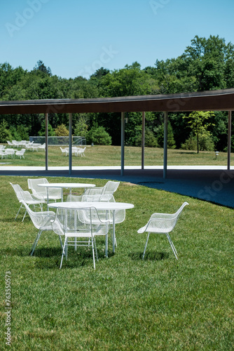 table and chairs in a garden