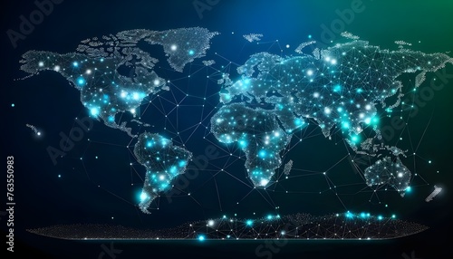 Illuminated Connectivity: A Digital Representation of the World Map Highlighting Major Cities