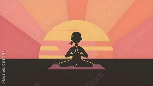Serene Sunset Meditation: A Silhouette in Tranquil Pose Amidst the Glow of Dusk