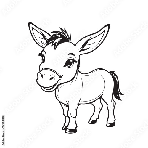 Beautiful hand-drawn vector illustration of funny donkey isolated on a white background for coloring book for children