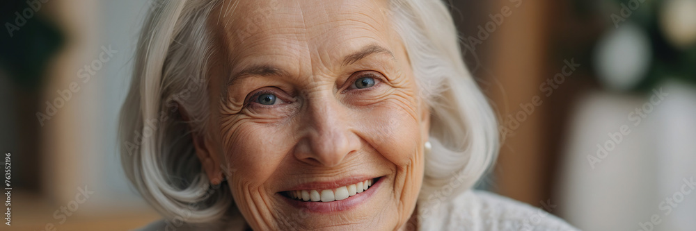 Happy smiling elderly white woman.