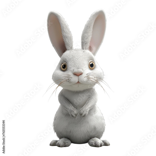 A white rabbit with its ears up and looking at the camera © DX