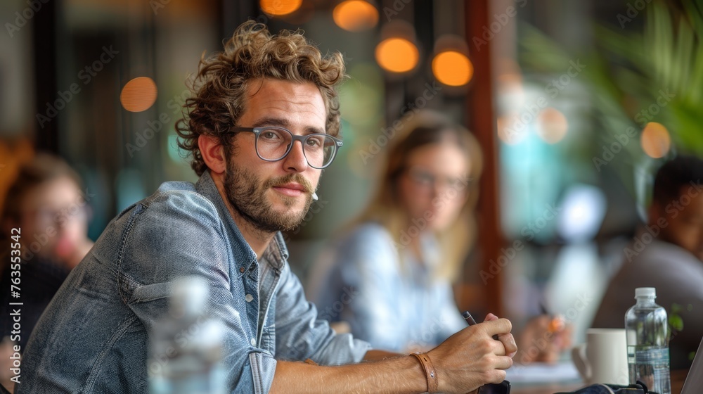 Innovative Young Entrepreneur Brainstorming with Colleagues in a Meeting Generative AI Innovative Young Entrepreneur Brainstorming with Colleagues in a Meeting Generative AI