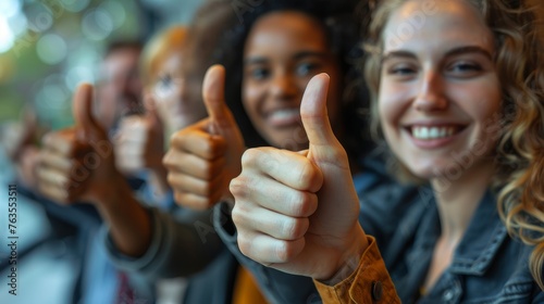 Enthusiastic Professionals Awaiting Conference: A Diverse Group Displaying Thumbs Up and Waving in Line Generative AI