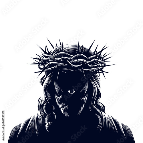 Silhouette of Jesus Christ in a crown of thorns. vector illustration. Jesus in the crown of thorns, suffering of Jesus Christ