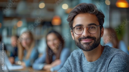 Young Indian Team Leader Conducting Productive Diverse Negotiations Meeting Generative AI