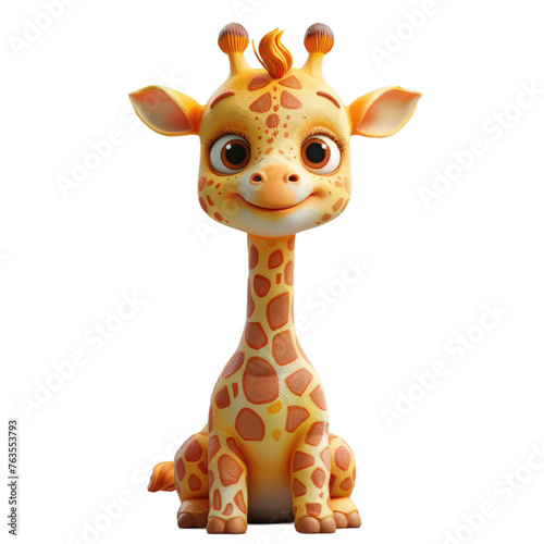 A giraffe is sitting on a white background