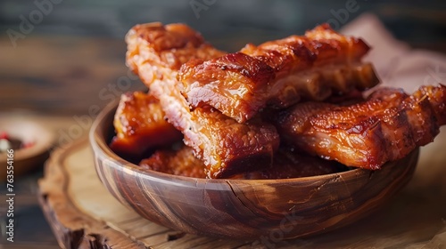 Crispy Smoky Pork Belly Bowl - An Appetizing Close-Up for Food Photography