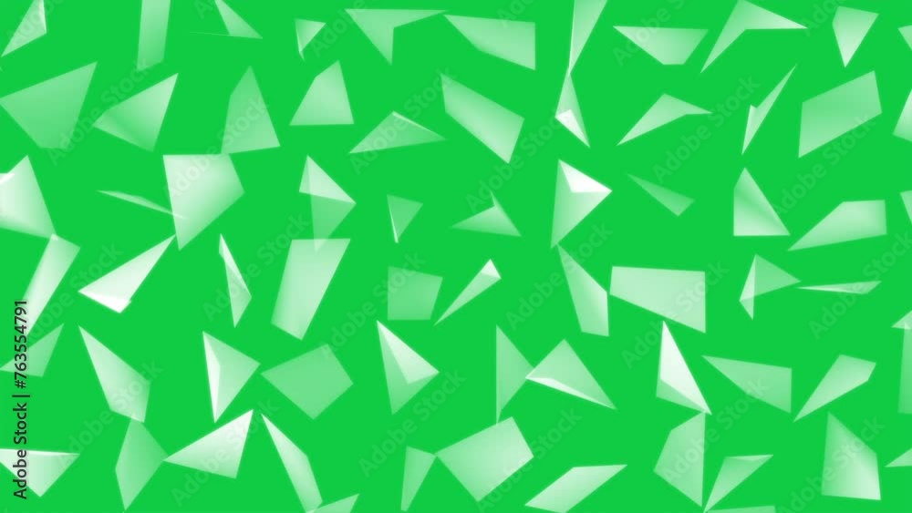 broken glass pieces floating on chroma green screen