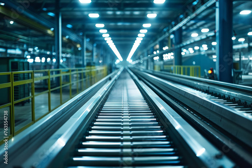 An industrial factory with a maze of conveyor belts, their continuous movement symbolizing the flow of production