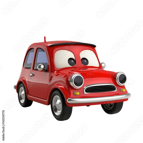 A cartoon car with a red body and black wheels