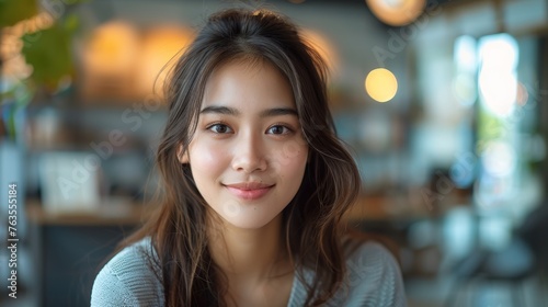 A Smiling Female HR Manager, Possibly of Asian Descent, Reviewing a Job Candidate's CV During an Interview Generative AI