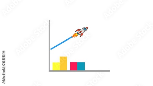 business graph with arrow business growth concept with rocket animation	
