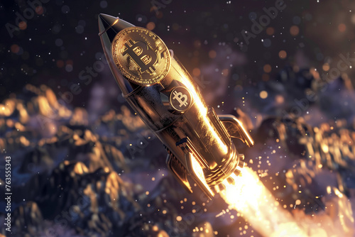 Bitcoin rise. Bitcoin on the moon. Strong rise in bitcoin. Investing in cryptocurrency and bitcoin. Bitcoin on a rocket. Bitcoin bull run.