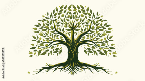 Abstract stylized tree with roots and leaves. Nature