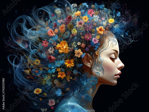 Woman With Flowers in Hair Painting