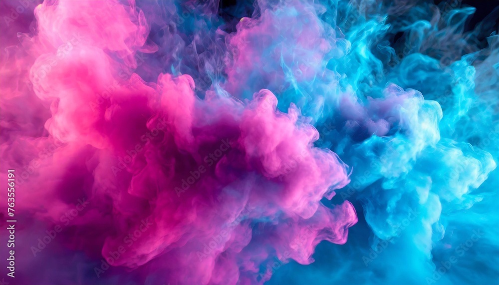 abstract background scene of blue and pink neon colored smoke clouds
