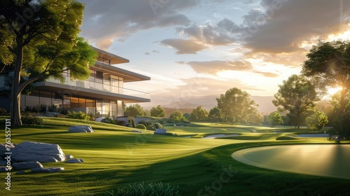 diffused light can highlight texture and detail like a golf course landscape in the courtyard of a private luxury home.