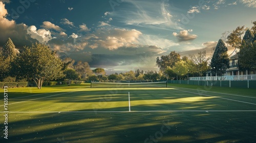 a tennis court or golf course paths to draw the viewer s eye into the scene and create a sense of immersion.