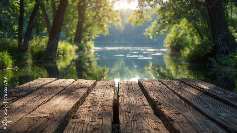 Serene Summer Garden: A Rustic Wooden Table in a Lush Forest Landscape Generative AI Serene Summer Garden: A Rustic Wooden Table in a Lush Forest Landscape Generative AI