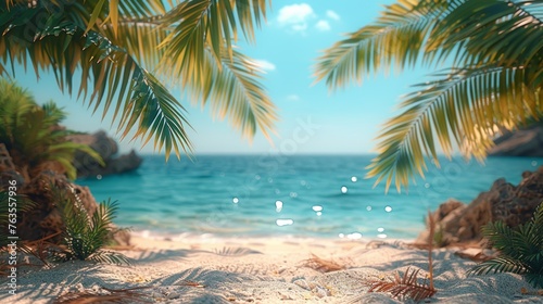 Seamless Looping Beach View with Palm Tree Leaves Generative AI