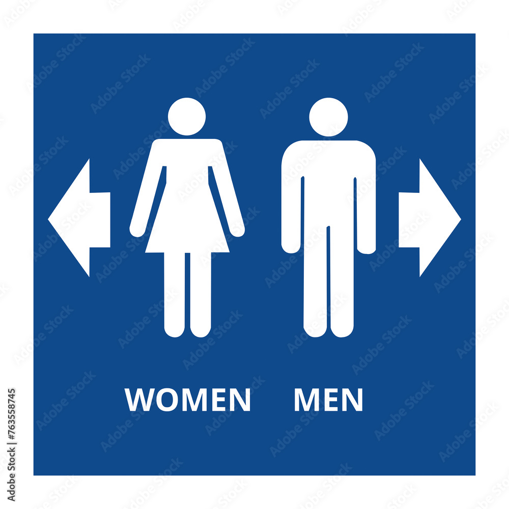 Icono de hombre y mujer con flechas direccionales sobre fondo azul. Vista de frente y de cerca