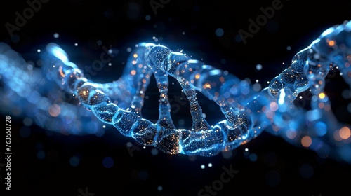 Magnified DNA Molecule and Double Helix Structure on a Minimalist Black Background Generative AI © Alex