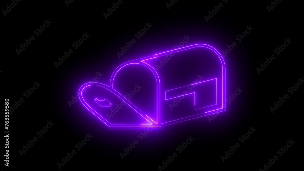 Neon glowing purple empty letter box icon animation in black background Neon glowing purple empty letter box icon animation in black background