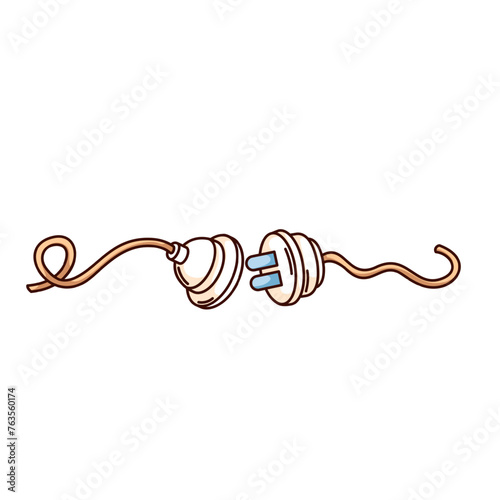 Groovy cartoon electric plug and socket with disconnect. Funny retro adapters with cables, 404 error of internet failure mascot, cartoon tech disconnect sticker of 70s 80s style vector illustration