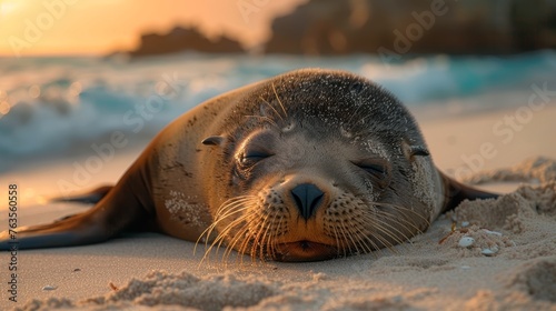 Sleeping Fur Seal in Its Natural Habitat at Aramoana Beach, Dunedin, New Zealand Generative AI photo