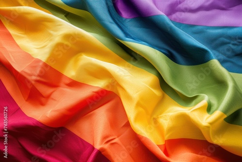 A rainbow flag is shown in a close up