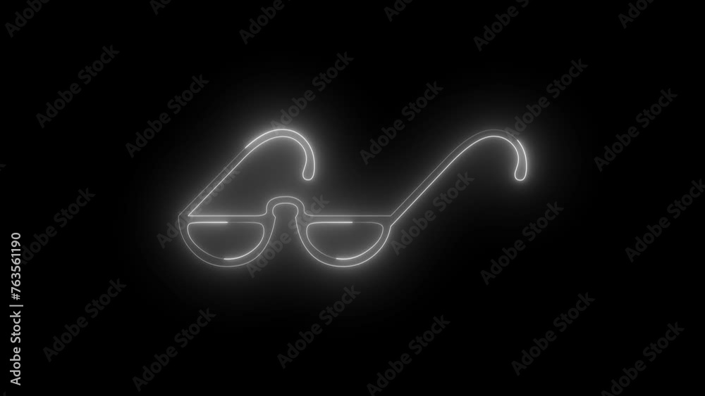 Neon glowing white eye glasses icon animation in black background Neon glowing white eye glasses icon animation in black background