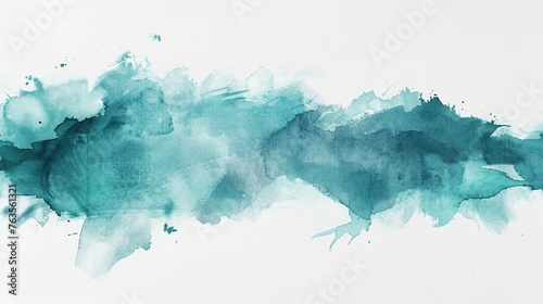 Teal Watercolor Stain on White Background. Texture  Green  Blue  Splash  Watercolor  Water  Liquid  Paper  Artistic  Banner  Art  Abstract  Bright  Colour 