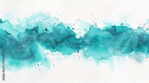 Teal Watercolor Stain on White Background. Texture, Green, Blue, Splash, Watercolor, Water, Liquid, Paper, Artistic, Banner, Art, Abstract, Bright, Colour 