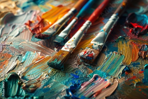 Several paintbrushes are arranged neatly on a table, ready for artistic use in creating colorful masterpieces
