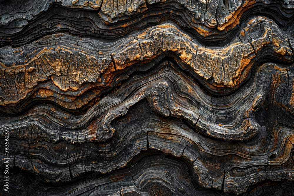 Close-up view of intricate patterns and textures on the surface of tree bark, showcasing unique growth characteristics